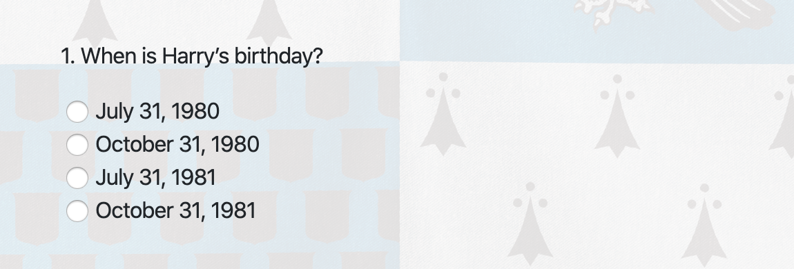 Harry Potter Trivia question card